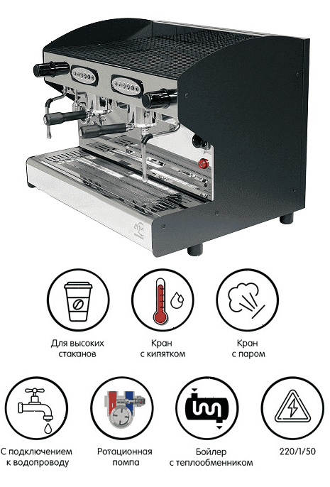 Кофемашина рожковая ACM Rounder 2 GR NERO (ACMRD002N+high cup+ cup warmer) высокие группы