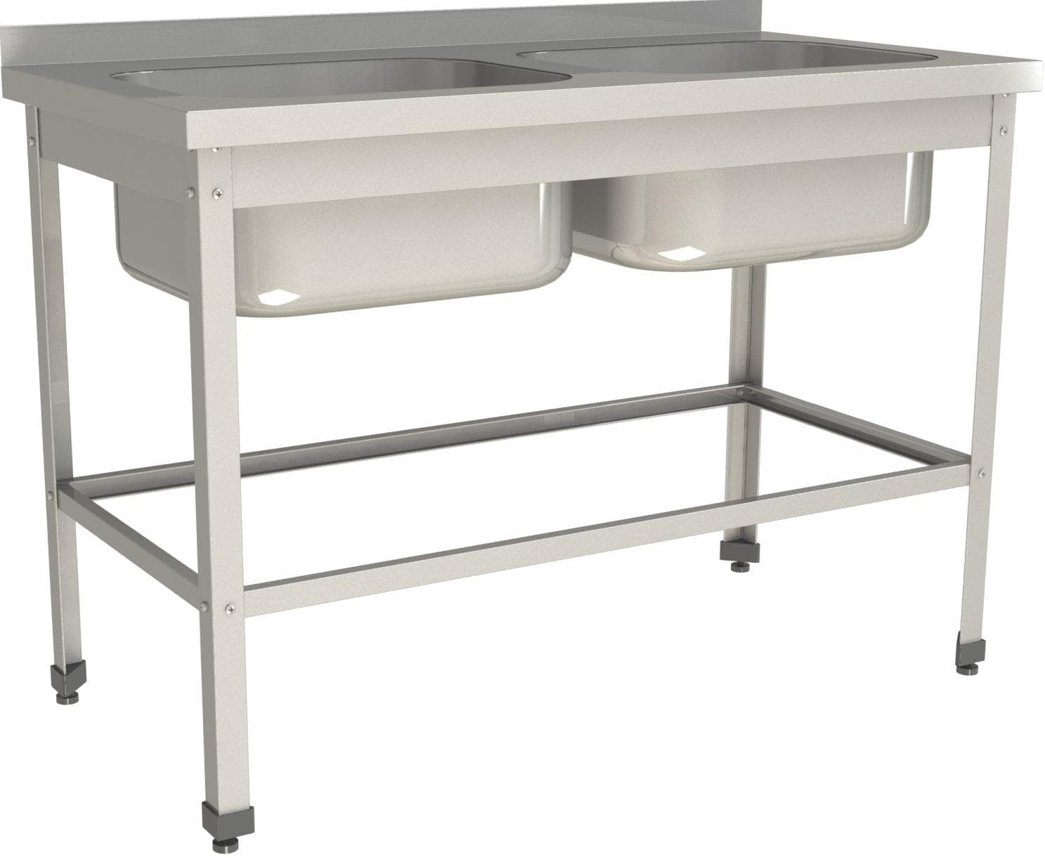 Ванна моечная двухсекционная цельнотянутая с бортом и обвязкой Restoinox ВМЦ-2/12/7-БО-ЭЦ