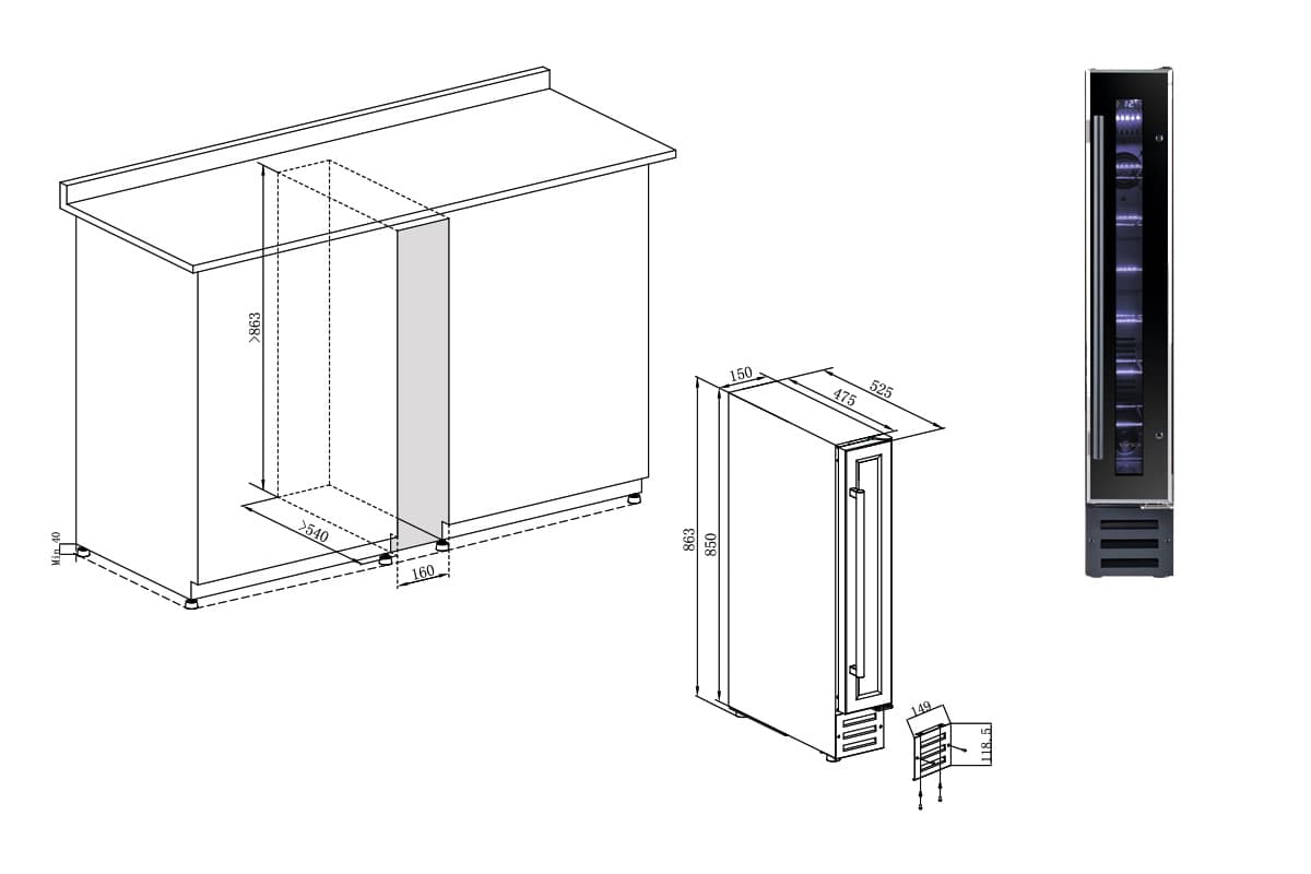 Шкаф винный Temptech WPQ15SCB