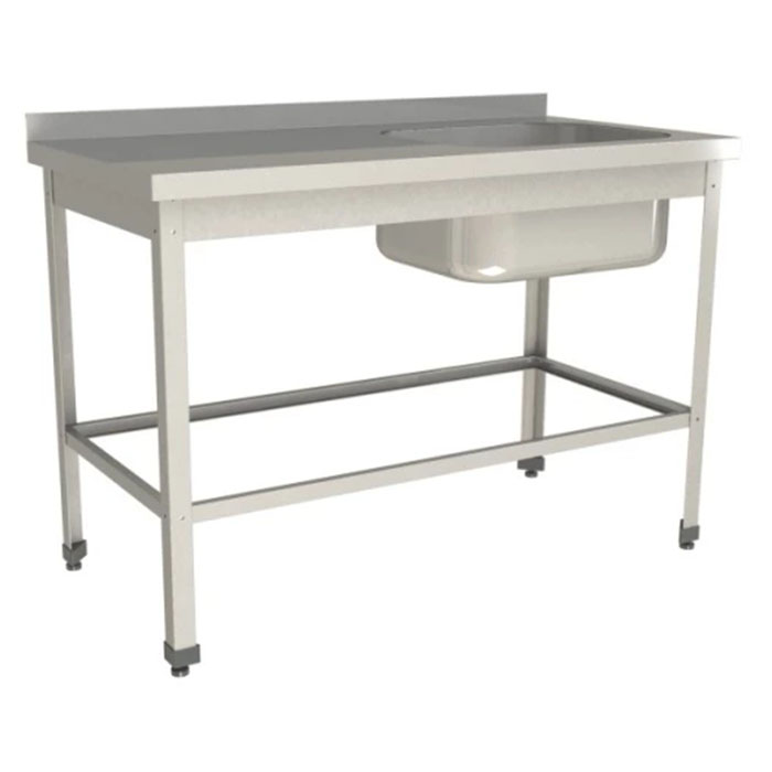 Ванна моечная цельнотянутая с рабочей поверхностью с бортом Restoinox ВМЦР/1-16/6-БПО-ЭЦ