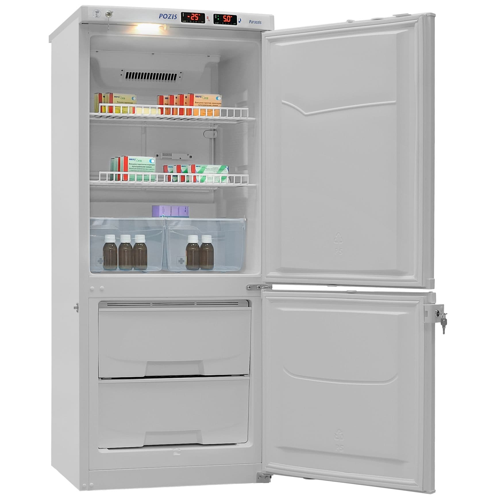 Шкаф комбинированный лабораторный Pozis ХЛ-250 (металл. дверь, новый блок)