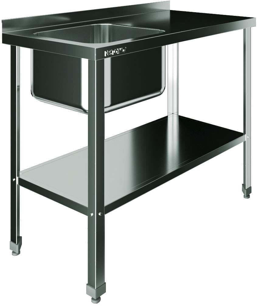 Стол с моечной ванной Restoinox ВМЦР/1-12/6-БЛП-ЭЦ цельнотянутая с бортом