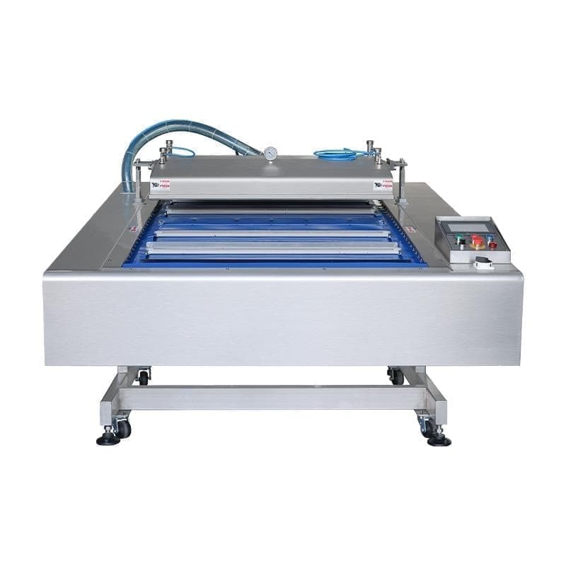 Автоматическая вакуум упаковочная машина конвейерного типа Hualian Machinery HVB-1020F/1 (DZ-1020F)